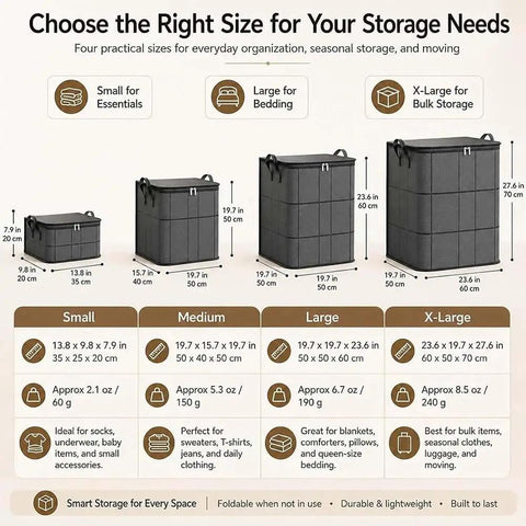 Upgraded XXL Foldable Storage Bag With Secure Full Seal Zipper Great For Moving Big Hauls Of Thick Quilts Bulky Sweaters And Bedding size chart