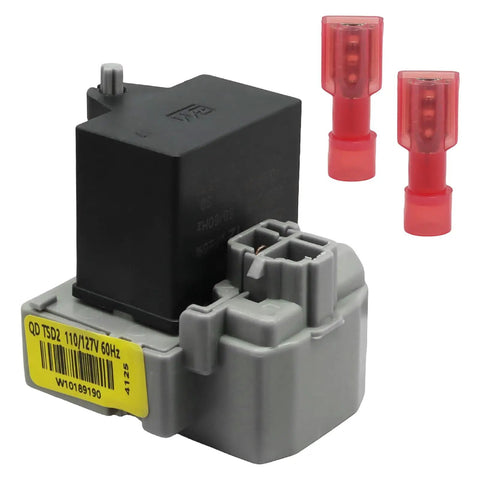 Heavy Duty Refrigerator Start Relay Run Capacitor Kit Compatible With Whirlpool W10189190 W10662129 TSD2, features two red connectors.