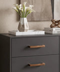 Badass Heavy Duty Two Pack Antique Brass Cabinet Pulls With 3 Inch Spacing on dark drawer unit with vase and decor.