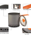 Ultimate Outdoor Cooking Set For Camping And Trekking With Ultra Lightweight Pot and lid showing features like capacity mark and handle.