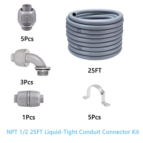 All In One 25 Foot NPT One Half Inch Liquid Tight PVC Conduit Kit with Non Metallic Electrical Fittings UL Listed components