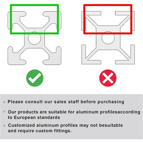 Comparison image depicting correct vs incorrect aluminum profile fitting for 26 Piece 4040 Series Aluminum Extrusion Corner Angle Brackets With Premium T Slot Nuts Fasteners Compact Wrench For Heavy Duty Machine Build Kit Badass Durability Rig.