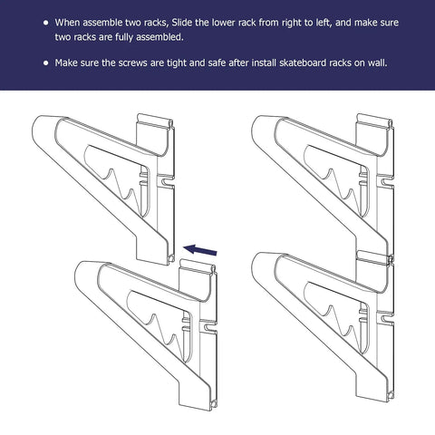 Assembly guide for A Badass Skateboard Wall Mount Rack To Keep Your Boards Off The Floor With Adjustable Layers Grabbing Three Decks Securely, showing rack parts.