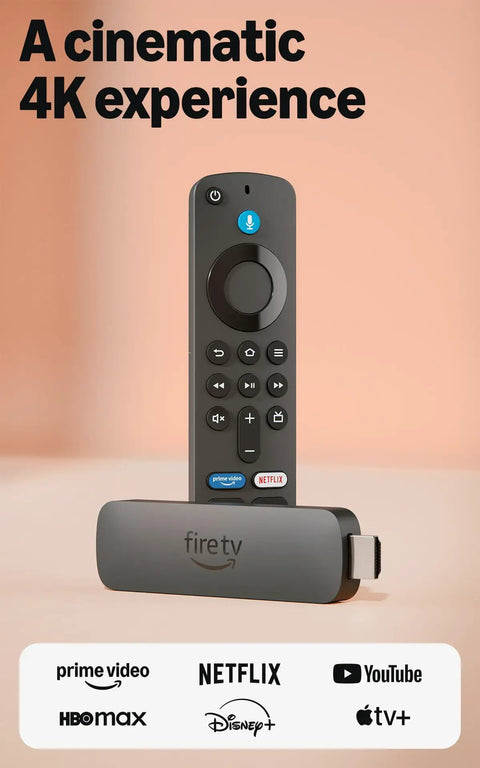 Next Level 4K Streaming Stick Delivering Blazing Wifi 6 Speeds And Rock Solid Alexa Voice Controls in a sleek design with remote.