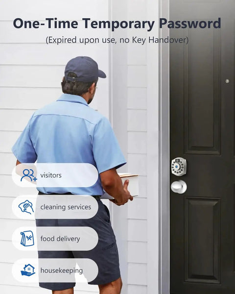 No Sweat Keyless Entry Smart Deadbolt With Fingerprint Scanning App Control And Secure Keypad For Your Front Door, featuring temporary password option.