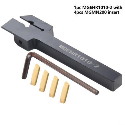 Lathe Tool Holder System For 10mm MGEHR1010 Turning Tools With Four MGMN200 Grooving Inserts For Rock Solid Durability Precise Metalworking And Smooth Efficient Cutting, black MGEHR1010-2 holder with 4 MGMN200 inserts