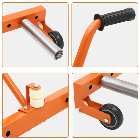 Close-up of Built Like A Tank Heavy Duty Tire Dolly With 350 Lbs Capacity showing wheel and handle details.