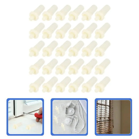 Forty Piece White Shutter Repair Pins With Beefed Up Spring Loaded Louver Clips For Dead Simple Diy Cabinet Fixes And Knockout Panel Restoration That Takes Zero Sweat To Install displayed neatly.