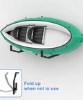 Slick Wall Mount Kayak Rack And Universal Garage Storage Hooks For Quick Gear Stash Out with a green kayak securely mounted overhead.