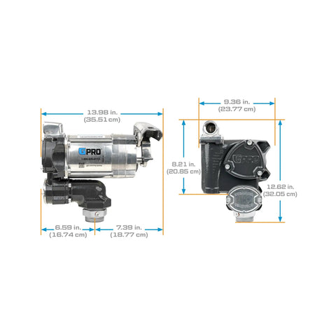 Heavy Duty 20 GPM Fuel Transfer Pump With 1 Inch Outlet For Gasoline And Diesel 115 Volt AC Plug And Play Setup dimensions shown.