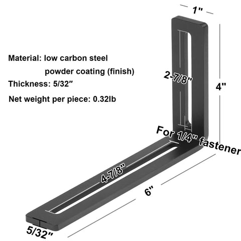 Heavy Duty Adjustable Slotted L Angle Brackets For DIY Framing Rock Solid Corner Support, black powder-coated 6x4in steel.