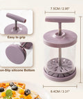 Handheld Manual Whipping Cream Dispenser No Battery Needed For Quick Whipped Cream In 60 Seconds Non Slip Silicone Base Professional Cream Maker For Desserts Coffee Milk Froth Purple, 18.4cm tall, easy grip handle, shown with dessert.
