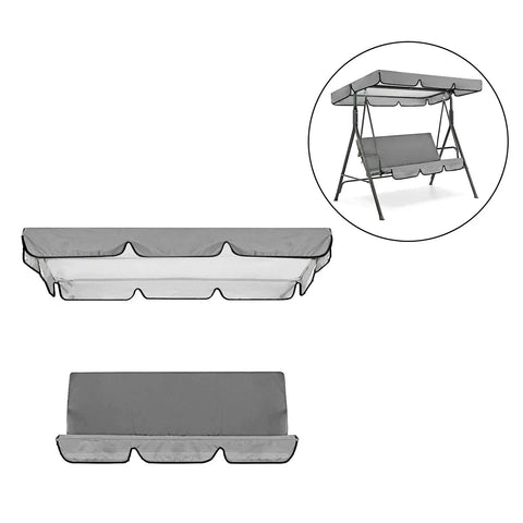 Gray waterproof Patio Swing Canopy Replacement for 3 Seater Outdoor Swing Chair showing top and seat covers