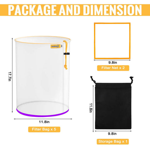 5 Pack All Mesh Filter Bags For 5 Gallon Buckets With 25 73 120 160 220 Micron Nylon Strainers Reusable With 2 Pressing Screens