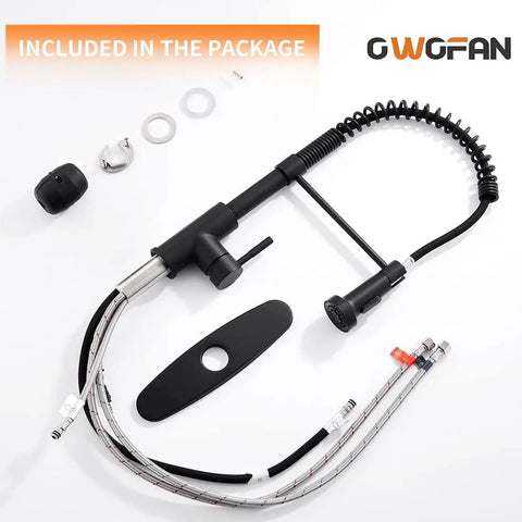 Included parts of Pro Grade Pull Down Kitchen Faucet With Sprayer, Commercial Spring, High Arc, Single Handle in black finish