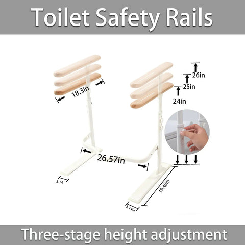 Heavy Duty Toilet Safety Rails For Seniors With Nighttime Reflective Armrests And Base No Fuss Height Adjustments Bulletproof Bathroom Support Bar Fits Standard Toilets Wood Trim with measurements