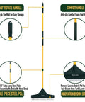 55 Inch Turf Rake With Dense Nylon Bristles All In One Long Pole Garden Hand Broom For Quick Leaf And Debris Cleanup