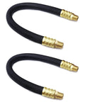 Heavy Duty Rubber Air Compressor Hose 3 8 Inch Core With Solid Brass Fittings 15 Inch Long rated for 300 PSI, two hoses placed side by side.