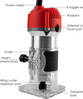 Compact Palm Wood Router Kit 110V 800W Electric Hand Trimmer with clear base and scale view for precise edge finishing.