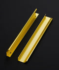 Top Shelf Gold Finger Pulls For Cabinets 40 Pack Slick Edge Drawer Handles With Smooth Operator Design Heavy Duty Zinc Alloy Build No Fuss Grab Rails in sleek gold finish.