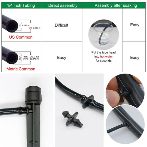 Drip Irrigation Emitters Set 25 Pcs With Adjustable Flow 0 To 20 GPH Drippers for easy assembly with 1/4 inch tubing