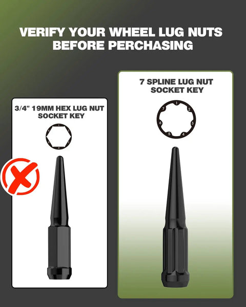 Badass 7 Spline Lug Nut Socket Key Replacement Tool Fits 7 Point Tuner Locking Spiked Lug Nuts For Custom Wheels side comparison