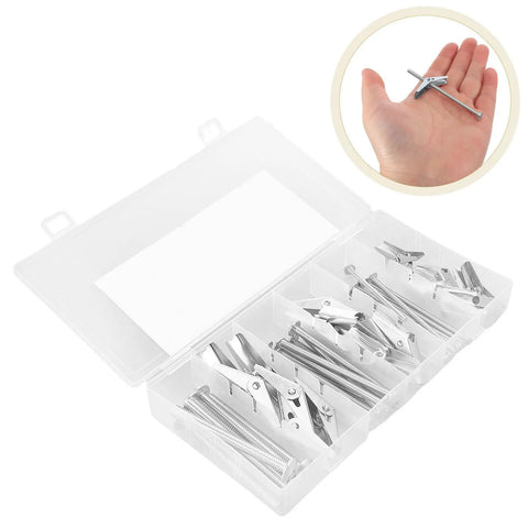 24 Piece Toggle Bolt Kit For Drywall With Wing Nuts And Boxed Set, No Fuss Install Anchors In Carbon Steel And PP Materials shown in storage box