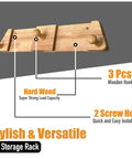 Kickass Oakwood Ski Rack With 3 Hooks Wall Mount Storage For Skis Snowboards Longboards showing three wooden hooks for gear.