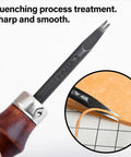 Top Shelf Leather Edge Beveler Set, sharp skiving knife with smooth wood handle, ideal for leather crafting and trimming.