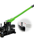 Conduit Offset Bender For One Half Inch EMT Conduit With Adjustable Offset Up To Nine Sixteenth Inch Bends, green handle, side view.