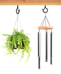 Outdoor String Light Hooks 25 Pack With Safety Buckle Screw In Swivel Eye Hooks holding hanging plant and wind chime