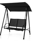 Two Person Porch Swing With Adjustable Canopy, Comfortable Fabric Seat And Heavy Duty Steel Frame, Outdoor Patio Swing, Black Canopy.