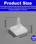 100 Pack Nylon PCB Adhesive Standoffs For Circuit Boards 0.25 Inch Insulated Spacers showing size dimensions, 12.5mm square and 15mm high.