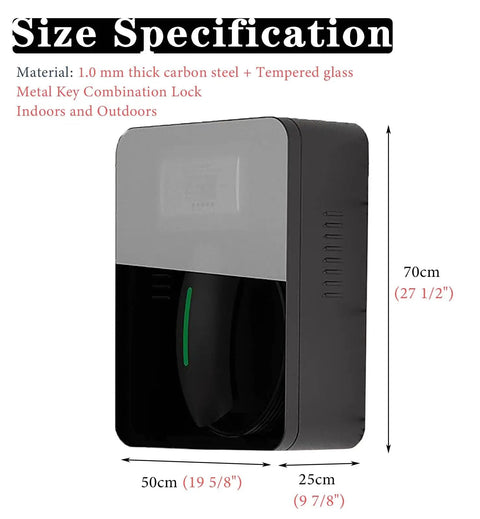 Real Deal Ev Charging Station Wall Cover With Beefy Dual Lock Security And Snug Cord Routing, size specifications on carbon steel unit.
