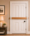 Heavy Duty Door Barricade Brackets 2 Pack Rust Proof White Steel Reinforcement Bars For Standard 2x4 Lumber securing a white door.
