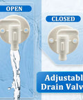 Universal RV Fresh Water Tank Drain Valve Replacement For 3/8 Or 1/2 Inch Hose Barb With Flange shown open and closed
