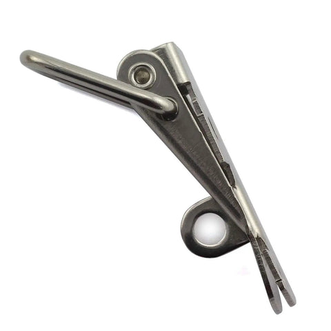 Side view of a 58mm stainless steel latch, part of the 2 Pack 58mm Spring Loaded Latch Catch Toggle Stainless Steel Safety Security Hardware Fitting.
