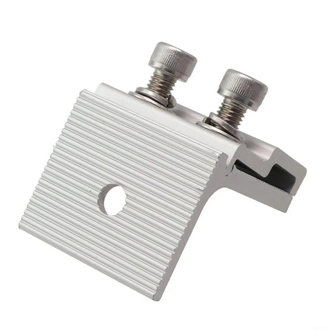 Kickass Solar Panel Roof Clamps Built With Boss Grade Aluminum Plus Rust Resistant Stainless Steel Screws For Standing Seam Photovoltaic Metal Roofs, detailed view of aluminum clamp with stainless screws.