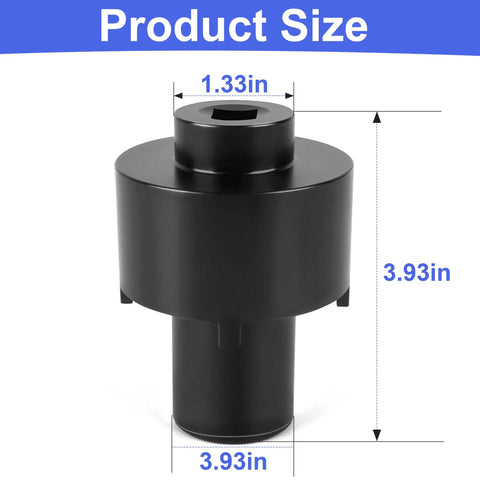 Product size of Shop Grade Heavy Duty Rear Axle Hub Spindle Lock Nut Socket Wrench For Ford Transit RWD shown in black with measurements.