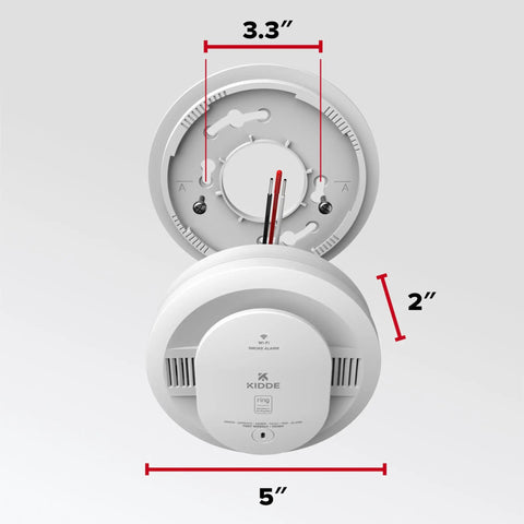 Hardwired Smart Smoke Detector With App Alerts And AA Backup To Halt False Alarms Fast And Keep You Looped In On Dangers Anywhere, showing dimensions 5" x 3.3" x 2".