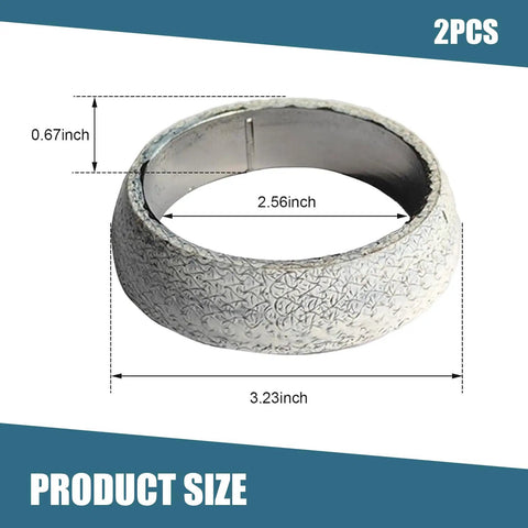 Heavy Duty Graphite Exhaust Donut Gaskets 2 Pack 65mm Inner Diameter shown with dimensions for precise fit.