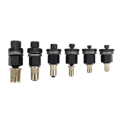 Six Piece Hand Rivet Nut Mandrel Set All-in-One For Quick Pro Grade Riveting, carbon steel, six sizes, front view