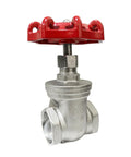 Two Pack Workhorse Heavy Duty Gate Valve One And A Half Inch NPT Stainless Steel Female To Female Thread Rotary Sluice Valve Industrial Grade 200 Psi Rating Up To 365F For Water Oil And Noncorrosive Gases, front view