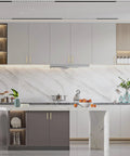 Modern kitchen with 10 Pack 5 Inch Brushed Gold Cabinet Pulls For Kitchen Cabinets Cupboards And Drawers Durable Cabinet Hardware installed
