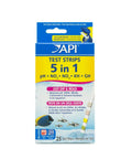 Heavy Duty 5 In 1 Aquarium Test Strips Freshwater And Saltwater Fish Tank Monitor PH Nitrite Nitrate Carbonate Hardness 25 Count Box packaging front.