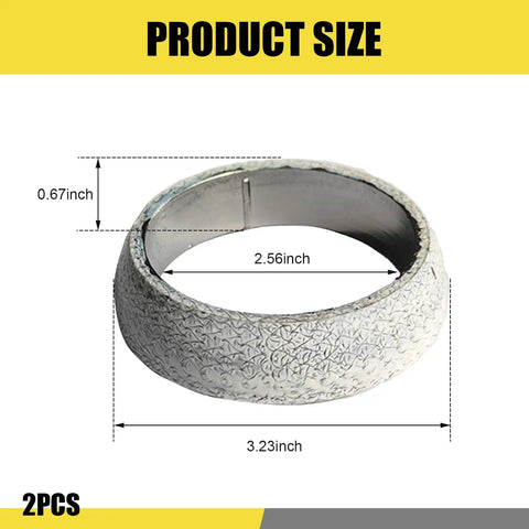 Heavy Duty 65Mm Id Exhaust Donut Gasket 2 Pack With Knockout Leakproof Manifold Connector Seals For Cars And Trucks, showing dimensions and details.