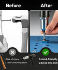 Comparison of traditional hammering and All In One Rivet Gun Adapter Kit With Four Interchangeable Heads, shows efficiency and ease.