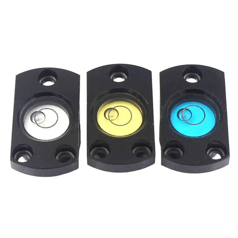 Three Alien Horizontal Spirit Bubble Level L 37mm embedded metal flanges in yellow, white, and blue colors, mechanical tools.