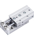 Heavy Duty Pneumatic Slide Cylinder With Integrated Straight Line Guide Track For Butter Smooth Linear Motion And Rock Solid Air Table Mounting Mxs8 Model close-up view showing aluminum construction and linear motion components.