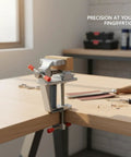 Compact Aluminum Bench Vise For Tiny Workpieces, Portable Desktop Clamp For Drilling And Filing, Easy Tightening, Secure Hold For Precise Assembly And Hands Free Operation on a wood workbench